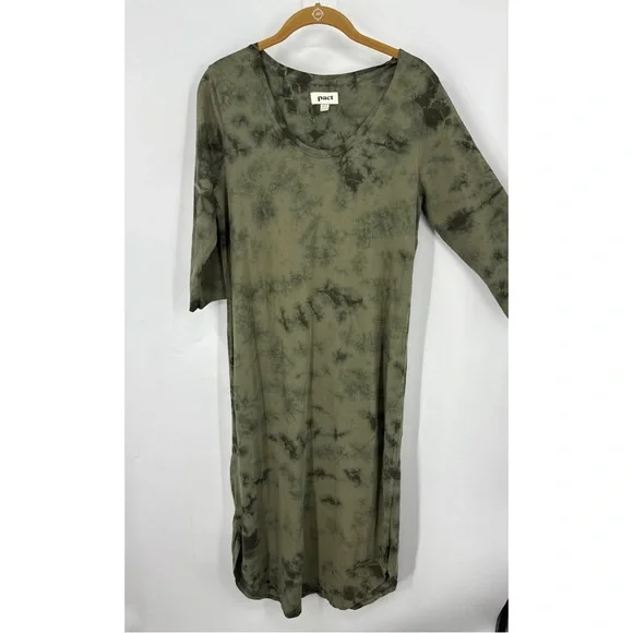 Pact Far Out T-shirt Olive Tie-Dye Women's Dress L - Picture 3 of 9